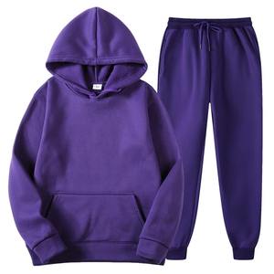 ชุดกีฬาแบบสวมหัวมีฮู้ดสำหรับผู้ชาย, ชุดวอร์มแขนยาวกางเกงผ้าฟลีซให้ความอบอุ่นไซส์ใหญ่เสื้อผ้ากีฬาฤดูหนาว - Product Image 3