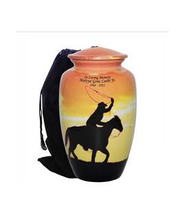 Urna de cremación personalizada humana para montar a caballo de vaquero con bolsa de terciopelo, varios tamaños - Product Image 1