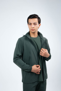 7saber Premium Quality Olive <b>Green</b> Men's Sporty Embossed Printed Breathable 300g Nonwoven <b>Silk</b> Cotton Seamless Stand Collar Set - Product Image 3