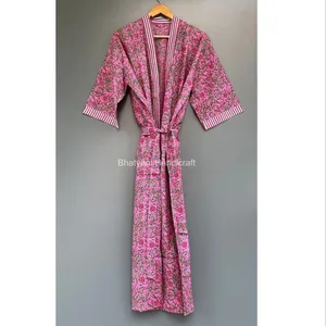 Indiase Handgemaakte Kimono Zachte Katoenen Badjas Vrouwen Comfortabele Huisjas Bruidsfeestkleding Comfortabele Nachtkleding