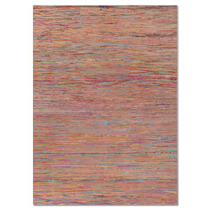 Tapis en laine et soie de bambou à motifs rayés Manchaha - Les-1021 - Noué à la main - Rose et violet - Pour usage domestique - Product Image 1