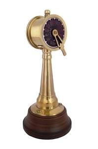 Vajilla telegráfica de motor de barco de latón náutico antiguo, pieza decorativa con base de madera - Product Image 5