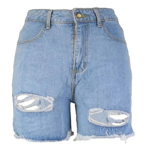 Short en Denim d'Été en Coton Taille Moyenne Déchiré Short en Denim Non Stretch pour Femmes Poche Trou Déchiré Jeans Court Décontracté pour Femme - Product Image 1