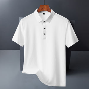 Polo brodé OEM à manches courtes, t-shirt d'été sans couture, couleur unie, décontracté, séchage rapide, polos en soie froide pour hommes - Product Image 4