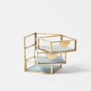 Boîte à bijoux moderne de luxe en verre transparent argenté, organisateur rectangulaire multi-compartiments pour l'emballage haut de gamme de bagues et de bijoux - Product Image 3