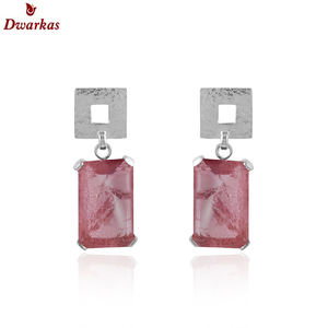 Nueva llegada creativa 925 plata esterlina Rosa turmalina cuarzo piedras preciosas joyería textura pendientes para mujeres - Product Image 2