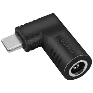 מתאם DC 6.0 מ""מ x 3.7 מ""מ ל-USB C, 90 מעלות DC ל-PD 65W USB סוג C מתאם טעינת תקע חשמל זכר לטלפון נייד