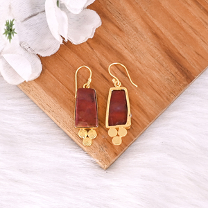 Pendientes Colgantes de Latón Antiguo para Mujer, Pendientes de Piedra Preciosa de Jaspe Malinga, Pendientes Hechos a Mano de Latón de Alta Calidad, Pedido al por Mayor - Product Image 4