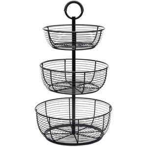 Classic Design Metal Iron <b>Wire</b> <b>Basket</b> With Wood Handle Black Finished for Tabletop Kitchenware Round Storage <b>Basket</b> - Product Image 3