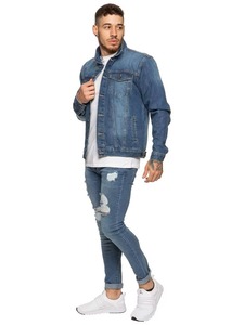 Veste en jean bleu classique Style camionneur en jean vintage avec fermeture à boutons et poches poitrine Couleurs OEM disponibles - Product Image 6