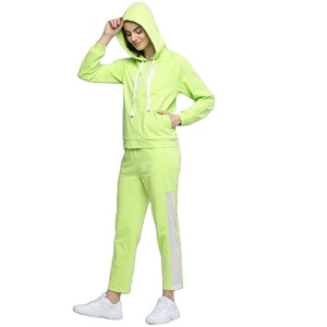 Ensemble de survêtements de sports d'hiver pour femmes 100% coton solide 2 pièces écologique personnalisé pantalon de survêtement à capuche zippé à la mode doublé polaire - Product Image 1