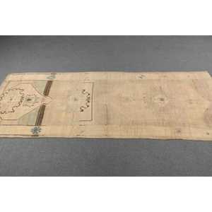 Turkish Rug, 3.7x10.5 ft Runner Rug, <b>Brown</b> Abstract <b>Wool</b> Vintage Rug - Product Image 3