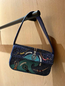 Handmade Embroidered <b>Beaded</b> <b>handbag</b> Shoulder Bag with Strap - Product Image 2