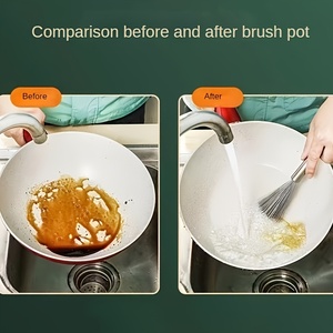 Eco-Friendly Stainless Steel Scrubber Kitchen Cleaning Brush <strong>Long</strong> <strong>Handle</strong> Multipurpose Sink Countertop <strong>Sponges</strong> Scouring Pads - Product Image 5
