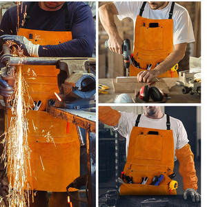 Premium Quality Heavy-Duty Industrial Sleeveless Bib Welding <b>Apron</b> Split Leather <b>Work</b> Safety Welder Customizable - Product Image 6