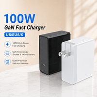 Chargeur rapide USB C PD GaN 100W, adaptateur secteur pliable à un seul port avec câble tressé de 2 m 5A, chargeur OEM ODM en gros pour ordinateur portable