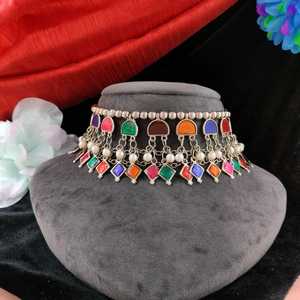Meenakari fusión oxidada Boho étnico gargantilla collar Indo occidental artesanía declaración joyería para boda festiva moda - Product Image 1