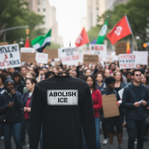 Maglietta a Maniche Lunghe con Stampa Stencil per Protesta Politica, Abbigliamento Promozionale 'Abolish Ice' - Product Image 3