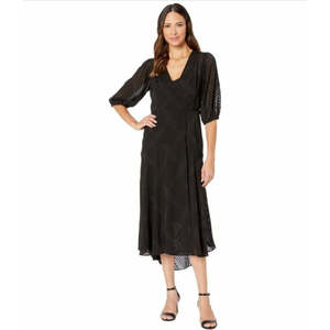 Abito lungo nero da donna Calvin Klein, modello A-Line, taglia 2, con motivo a righe sfumate, in chiffon, con vita naturale. - Product Image 1