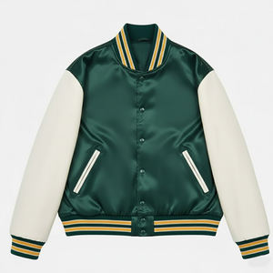 In One Black Solid Color Good Supplier With Reasonable Price Product <b>Make</b> <b>Your</b> <b>Own</b> Men Vintage Satin Varsity Jackets Premium - Product Image 1