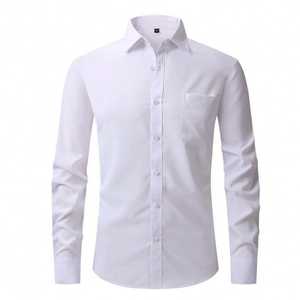 Camisa de Hombre de Manga Larga con Botones, 100% Algodón Satinado Elástico Antiarrugas con Bolsillo, para Uso Casual y de Negocios en Todas las Temporadas - Product Image 6
