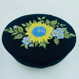 Black Floral Oval Shape Luxury Velvet Wood <b>Fabric</b> Jewelry Organizer Hand Beaded Embroidered Customized Color Size <b>Storage</b> Ring - Product Image 1