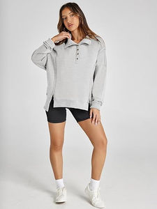 2025 sudadera de gran tamaño para mujer, Jersey informal de manga larga con botones y cuello de pico, Tops holgados, trajes de moda de otoño, traje personalizado para mujer - Product Image 5