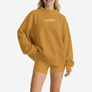 Sudadera Larga Holgada con Cuello Alto para Mujer, Bordado Personalizado, Otoño/Invierno, Felpa de Algodón Ecológica, Estilo Francés - Product Image 1