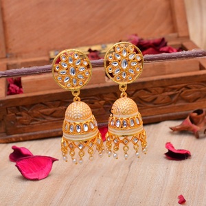 Boucles d'oreilles traditionnelles Meenakari en laiton Kundan Long Jhumki pour femmes boucles d'oreilles Jhumka en émail pour femmes et filles boucles d'oreilles de créateur - Product Image 2