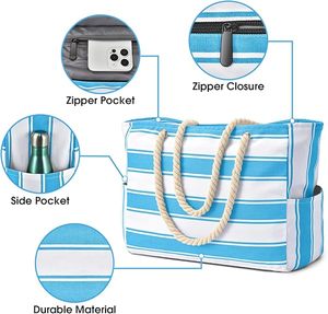 Grand sac de plage pour femme, couleur unie, imperméable, avec fermeture éclair, résistant au sable, pour la natation et la piscine - Product Image 4