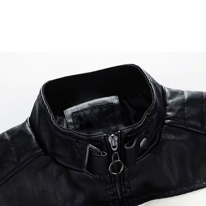 Veste décontractée pour hommes en cuir PU Style vintage col montant mince fermeture à glissière personnalisé en détresse pour les motards d'hiver Logo avant - Product Image 2