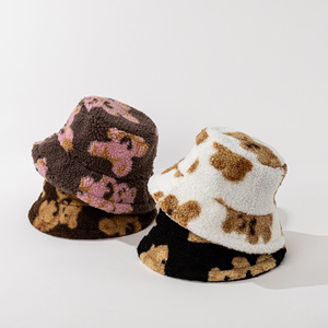 Chapeau de seau en fourrure de laine d'agneau personnalisé en gros tissu de velours motif de feuille imprimé pour les scènes de cyclisme, de pêche et de ski décontractées - Product Image 6