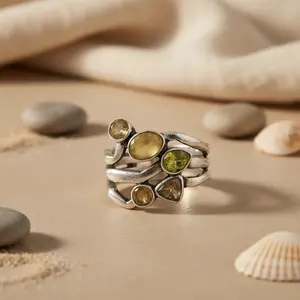 Anillo de Platino 925 con Piedras Naturales para Mujer, Joyería Fina Geométrica con Baño de Rodio, Regalo Elegante - Product Image 1