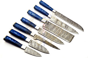 Juego profesional de Chef de acero damasco de 7 piezas, cuchillos de cocina de alta calidad con bolsa de cuero fácil de llevar y mango de madera - Product Image 4
