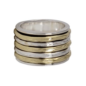 Bague Spinner à large bande en argent sterling 925 faite à la main bijoux de déclaration pour les fêtes de méditation de mariages avec deux bandes Silvert's - Product Image 3