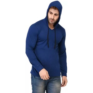 Gym Winter Men-Boys Sweat Shirt-Keep Warm Camiseta con capucha de mezcla de algodón sólido azul marino - Product Image 1