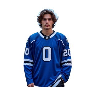 Nouvel arrivage de maillots de hockey sur glace blancs à manches longues avec logo professionnel personnalisé et cousus pour l'entraînement, vente en gros - Product Image 3