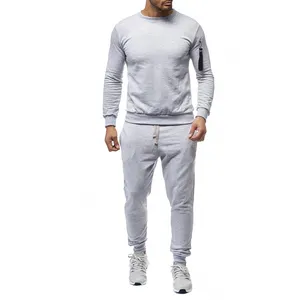 ชุดเสื้อสเวตเตอร์สวมหัว Tracksuit สองชิ้นคุณภาพสูง / ผ้าฝ้ายขนแกะ 100% ผู้ชายขนาดใหญ่ที่กําหนดเองชุดเหงื่อคอกลม - Product Image 1