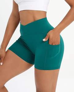 Top 2025 Yoga Shorts pour femmes taille croisée Active Gym 100% Polyester extensible Yoga avec poches latérales - Product Image 3