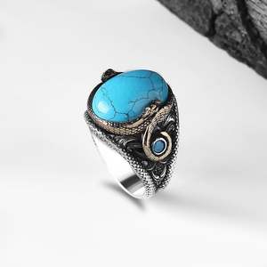 Anillo Turco de Plata de Ley 925 para Hombre, Estilo Otomano, Joyería de Moda, Piedra Negra Natural, Hecho a Mano, Azuris VALKH1313 - Product Image 2