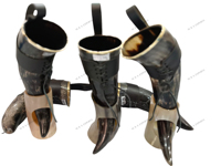 Corne à boire Viking de qualité supérieure de 500 ml, corne à boire polie en os de bœuf et de buffle avec porte-corne en cuir, bordures en laiton et sans danger pour les aliments