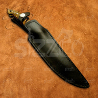 Haute qualité personnalisé enduit de poudre noire D2 acier filet de cuisine couteau poignée ronce bois, gaine en cuir, coupe lisse