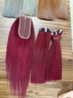Cabello humano Remy vietnamita SDD Paquete de cabello 2 paquetes 8-10 pulgadas Cierre 2X4 10 pulgadas Hueso Cabello liso Color vino Sin desprendimiento