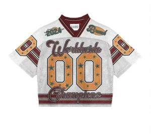 <b>Men's</b> Good Quality Vintage Streetwear Custom Made Mesh Oversized Boxy Short <b>Cropped</b> <b>Top</b> American Football Jersey Custom Logo - Product Image 6
