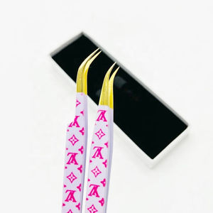 Pince à épiler d'extension de cils en acier inoxydable courbé à poignée diamantée cils lisses en fibre pointue revêtus de papier solide pour - Product Image 4