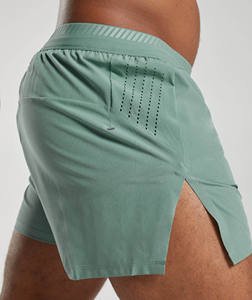 Shorts de sport pour hommes en toile de couleur unie, écologiques, à séchage rapide, respirants, imperméables, avec taille élastique, pour la gym, le fitness et le jogging - Product Image 2