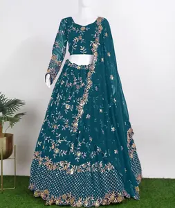 Design completamente gorgette lahenga choli Dupatta camicetta ricamo lavoro sposa lahenga gorgette lahenga Dupatta camicetta ricamo