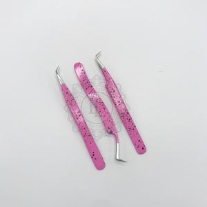New Arrival Customized <b>Pink</b> <b>Powder</b> Coating Silver Tip Tweezer Smooth Handle Tweezer Sustainable Stainless Steel Lash Tweezer - Product Image 2