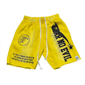 Custom Streetwear Acid Wash Cotton Drawstring Rhinestone Screen Printing Hip Hop Streetwear <b>Baggy</b> <b>Shorts</b> - Product Image 6