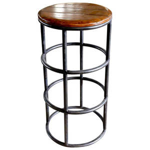 Taburete de Bar Vintage Industrial de Metal Antiguo con Asiento de Madera, Taburetes de Bar Acolchados, Muebles de Bar para Exteriores, Modernos, Negros - Product Image 2